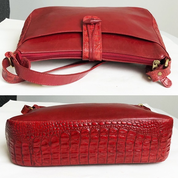 Brahmin Shoulder Bag Red Croc Embossed and Smooth Leather Vintage Bag HTF - Picture 7 of 9